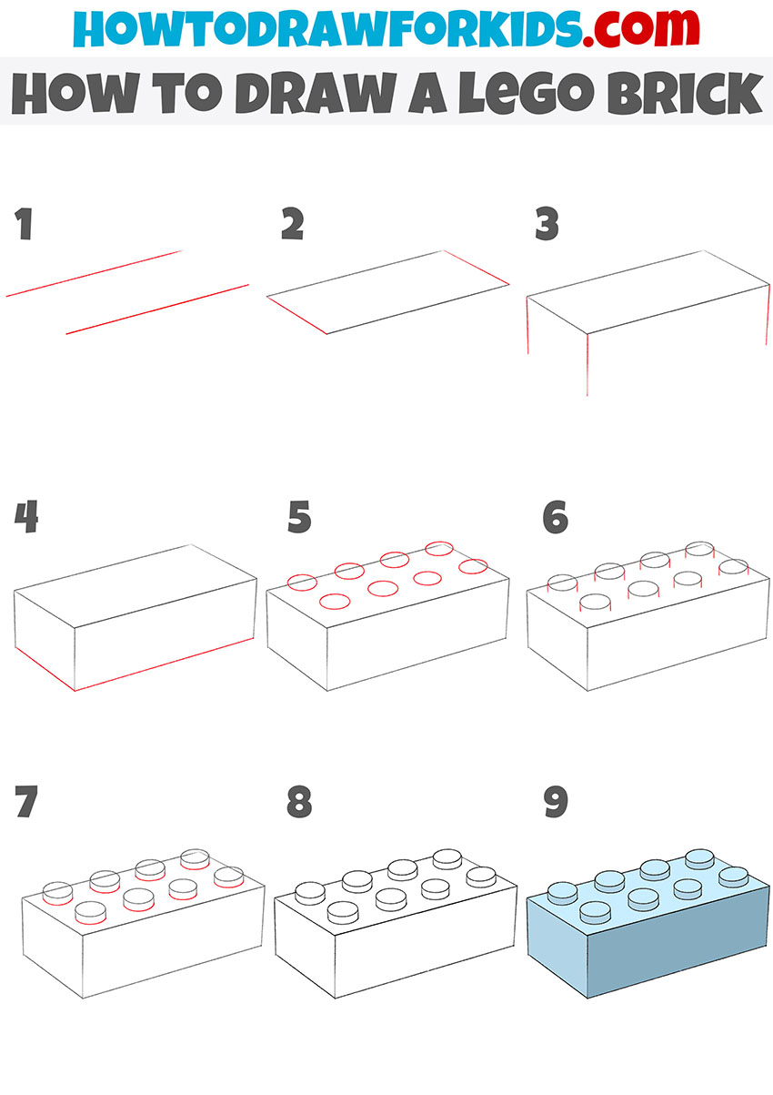 how to draw a lego brick step by step