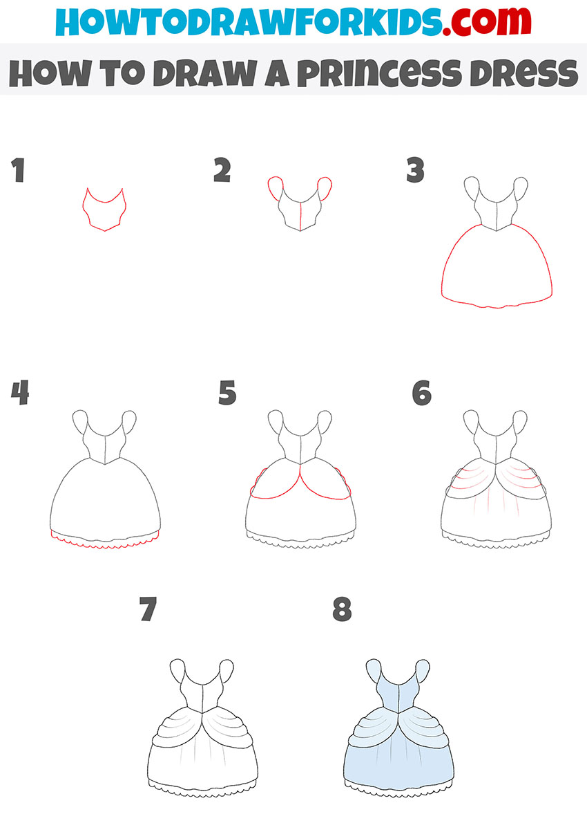 how to draw a princess dress step by step