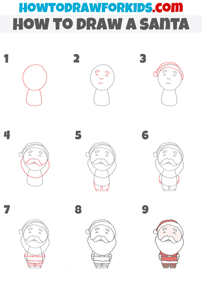 how to draw a santa step by step