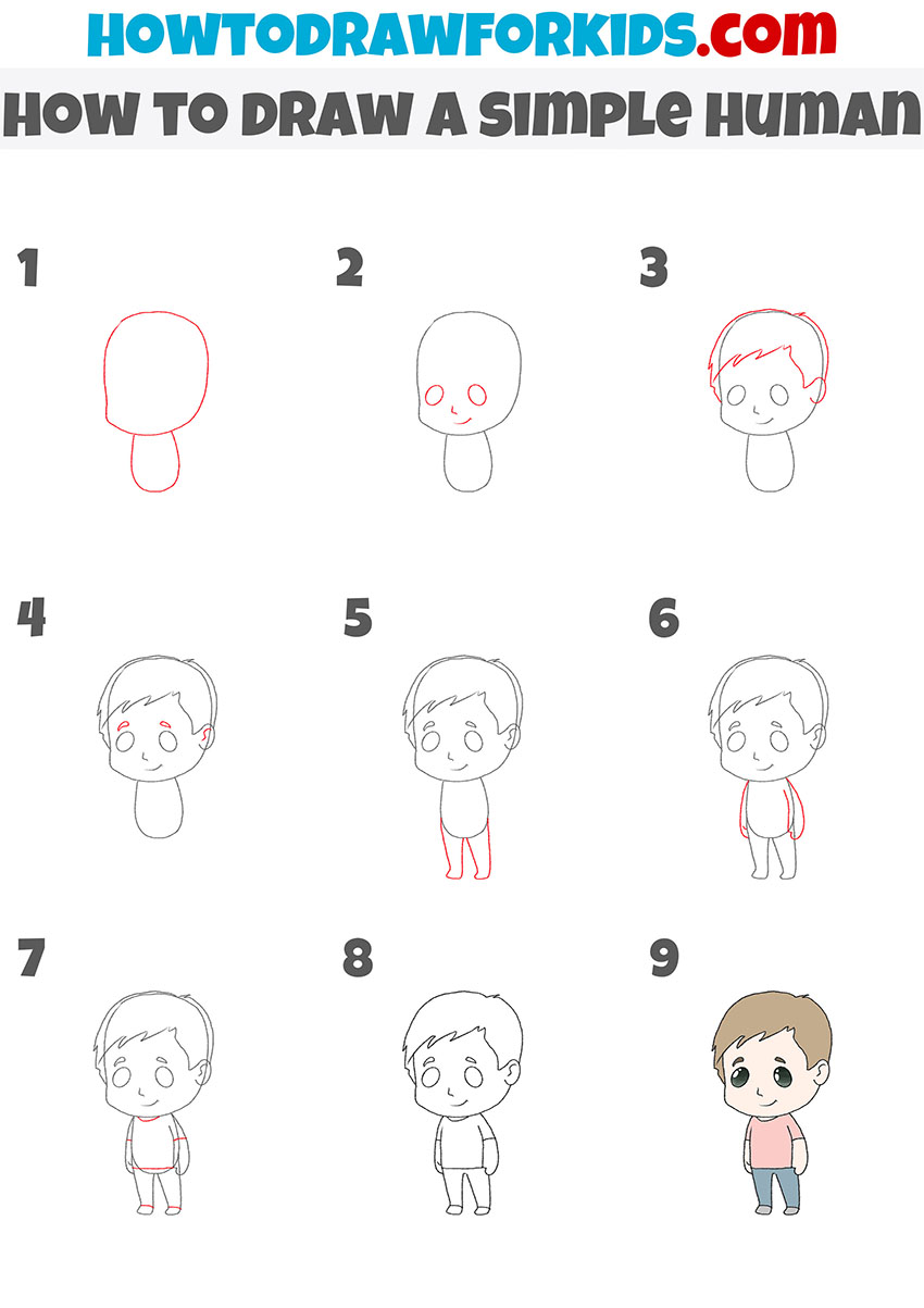 how to draw a simple human step by step