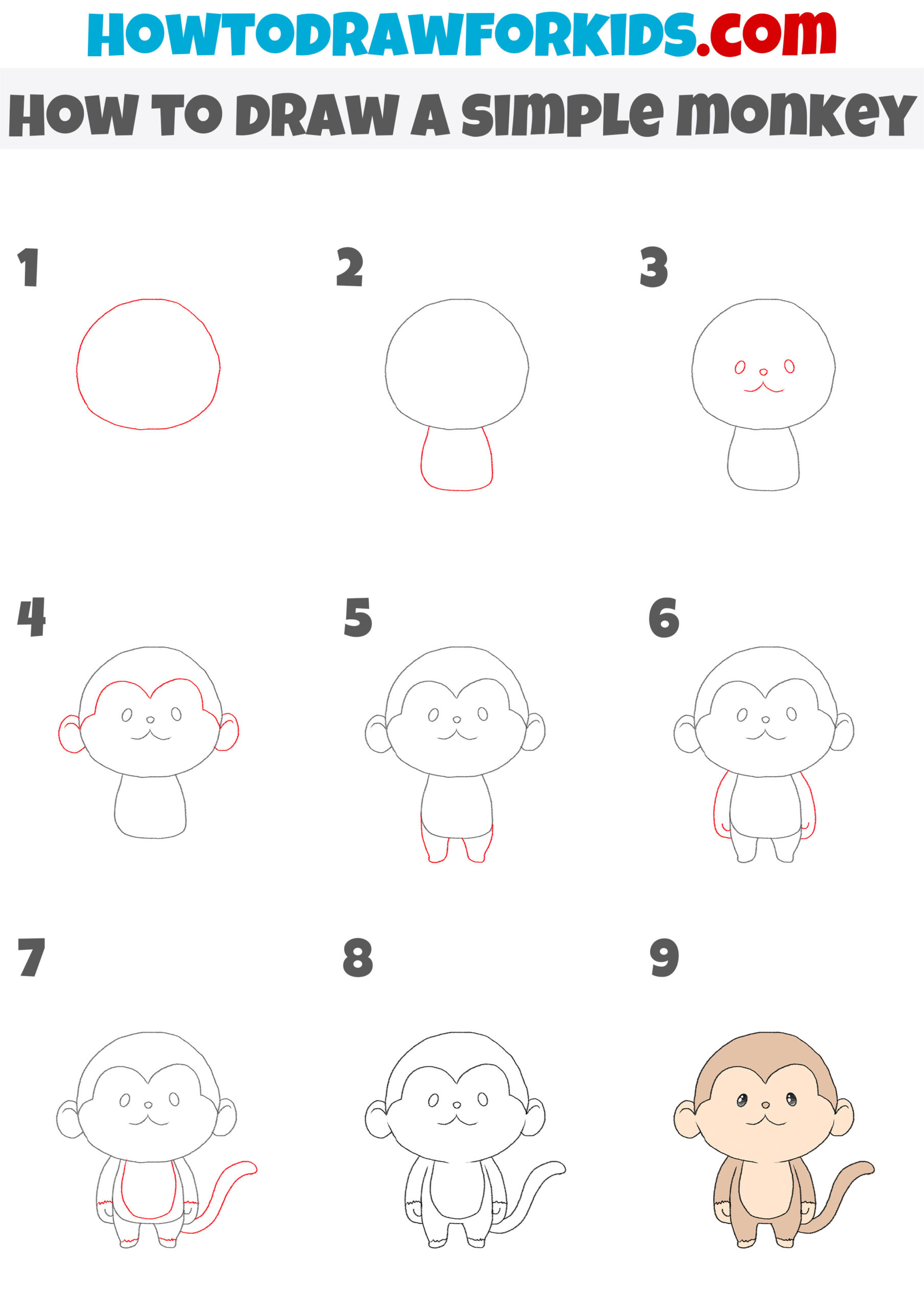 how to draw a simple monkey step by step
