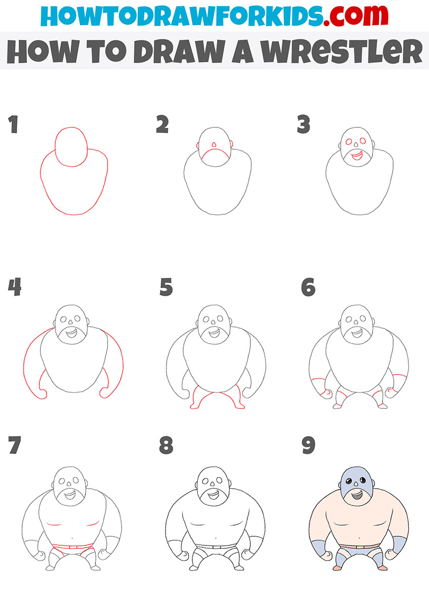 how to draw a wrestler step by step
