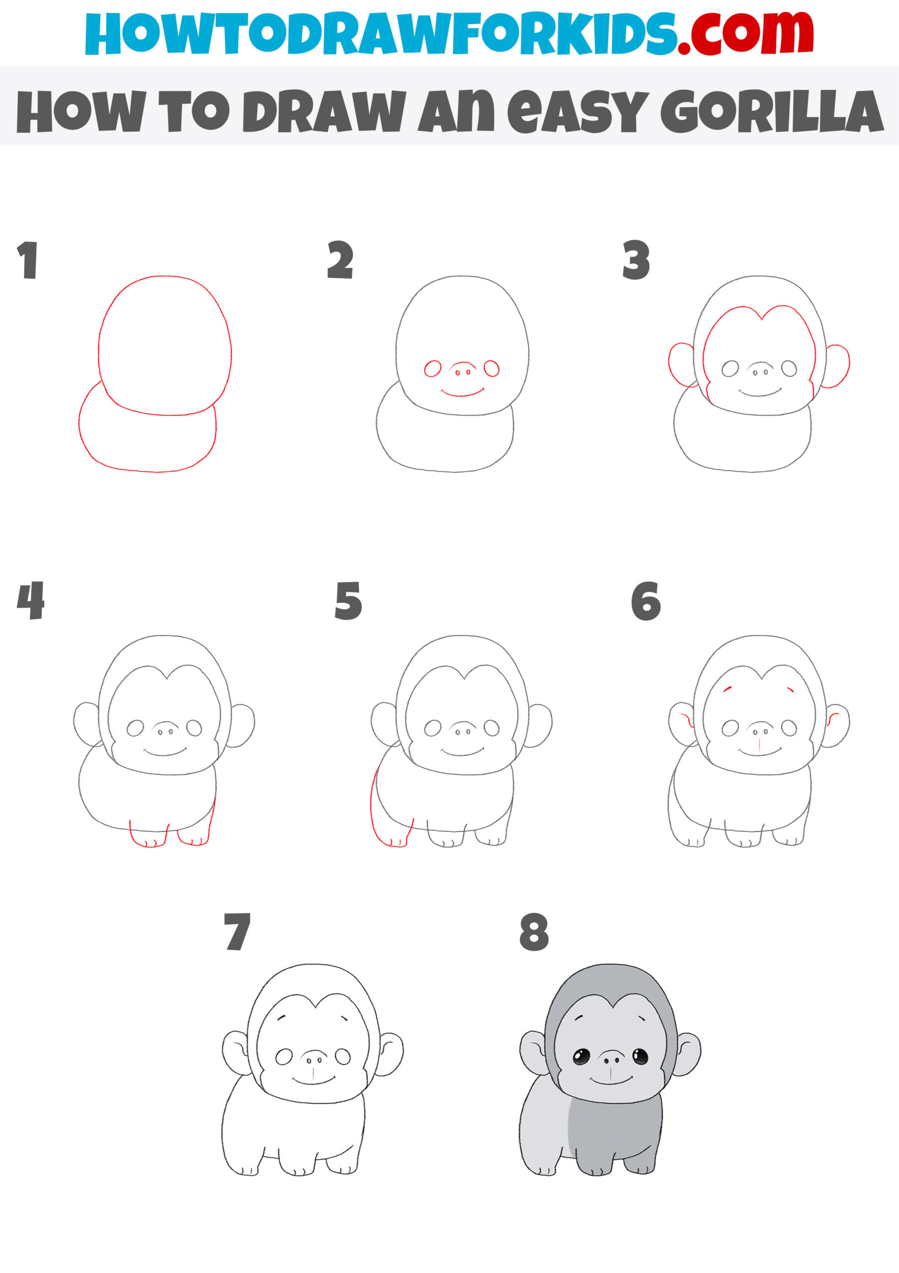 how to draw an easy gorilla step by step