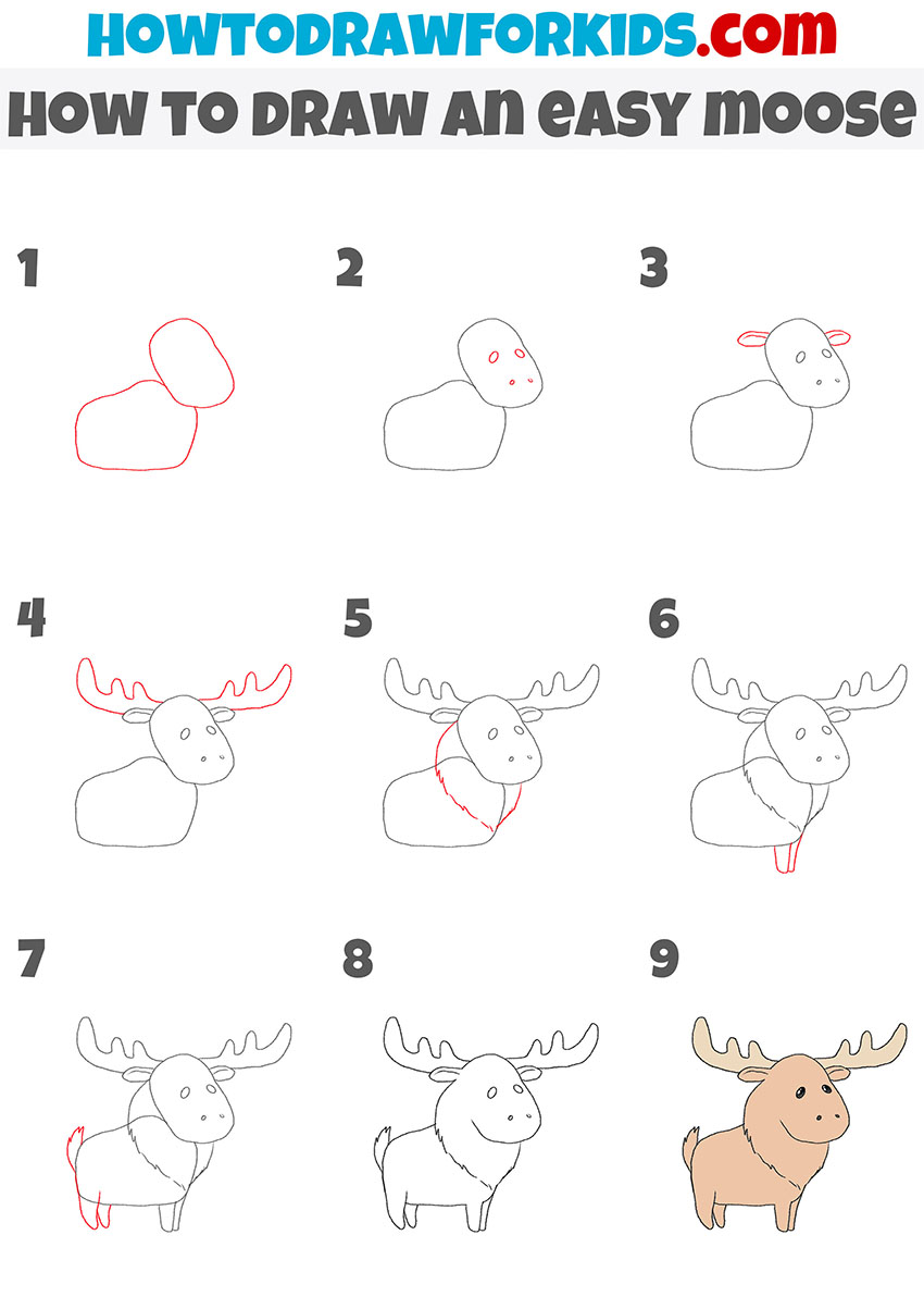 how to draw an easy moose step by step