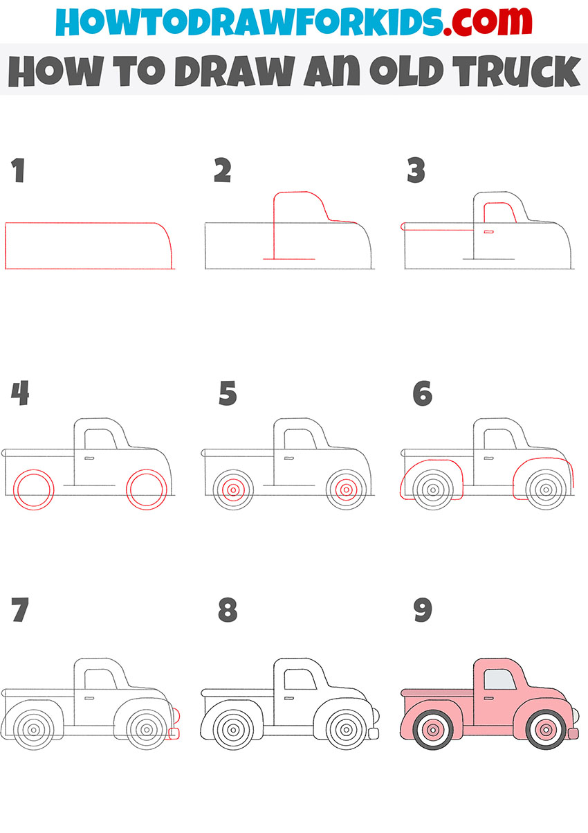 how to draw an old truck step by step