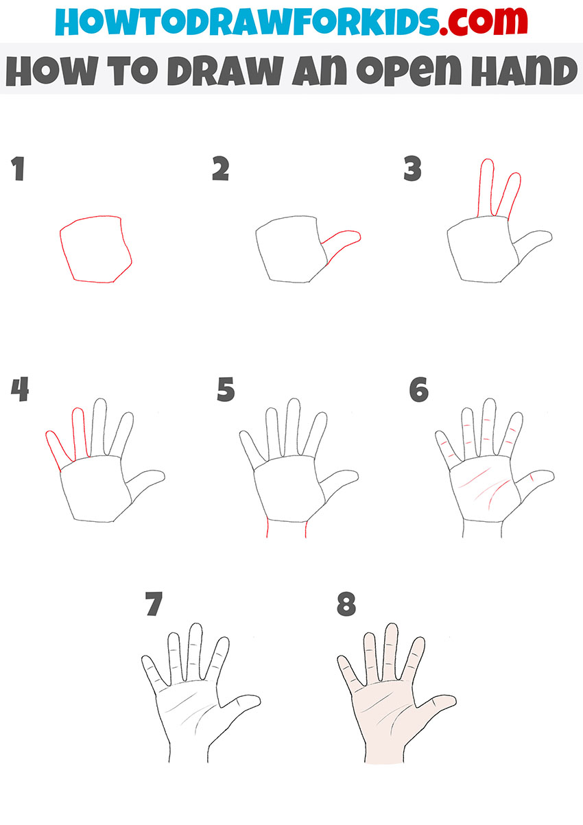 how to draw an open hand step by step