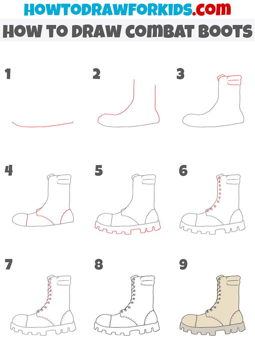 how to draw combat boots step by step