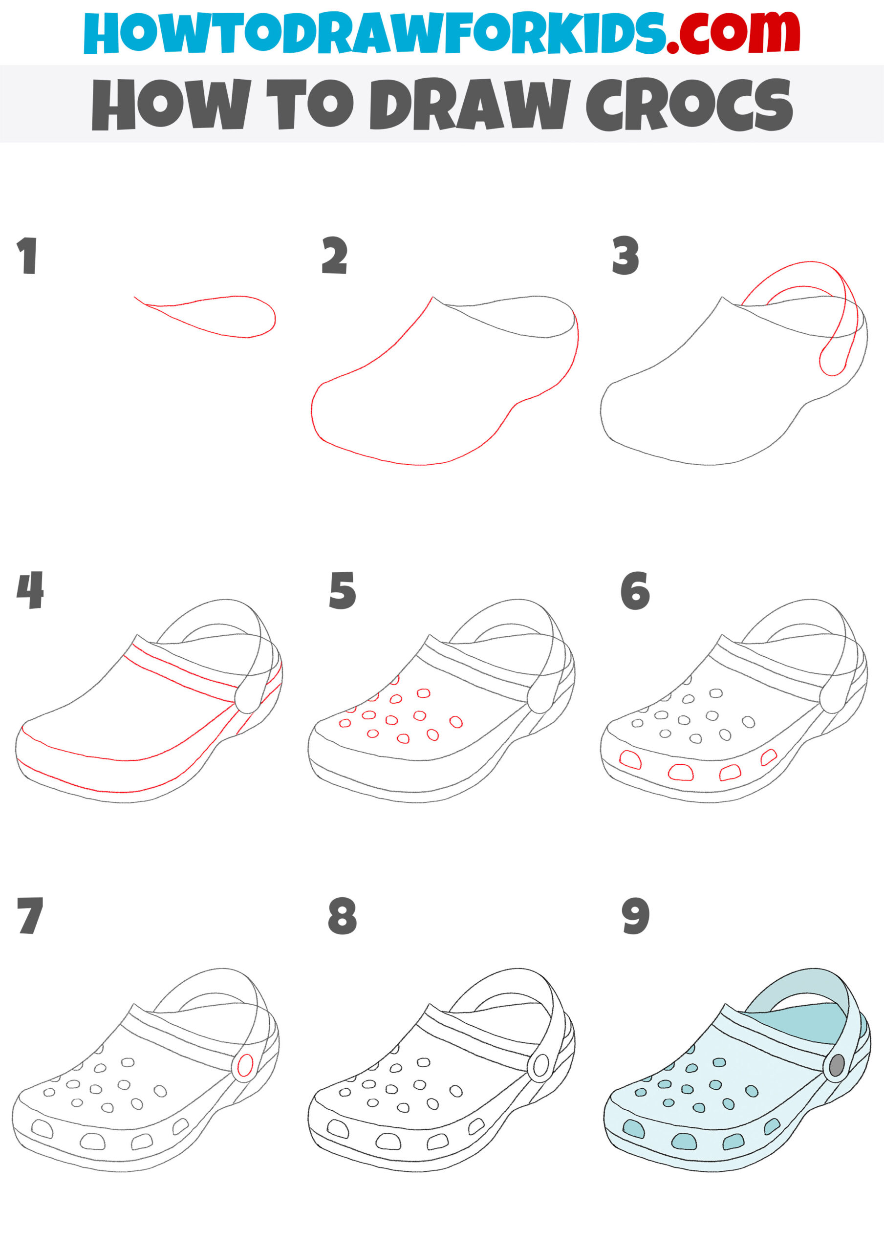 how to draw crocs step by step
