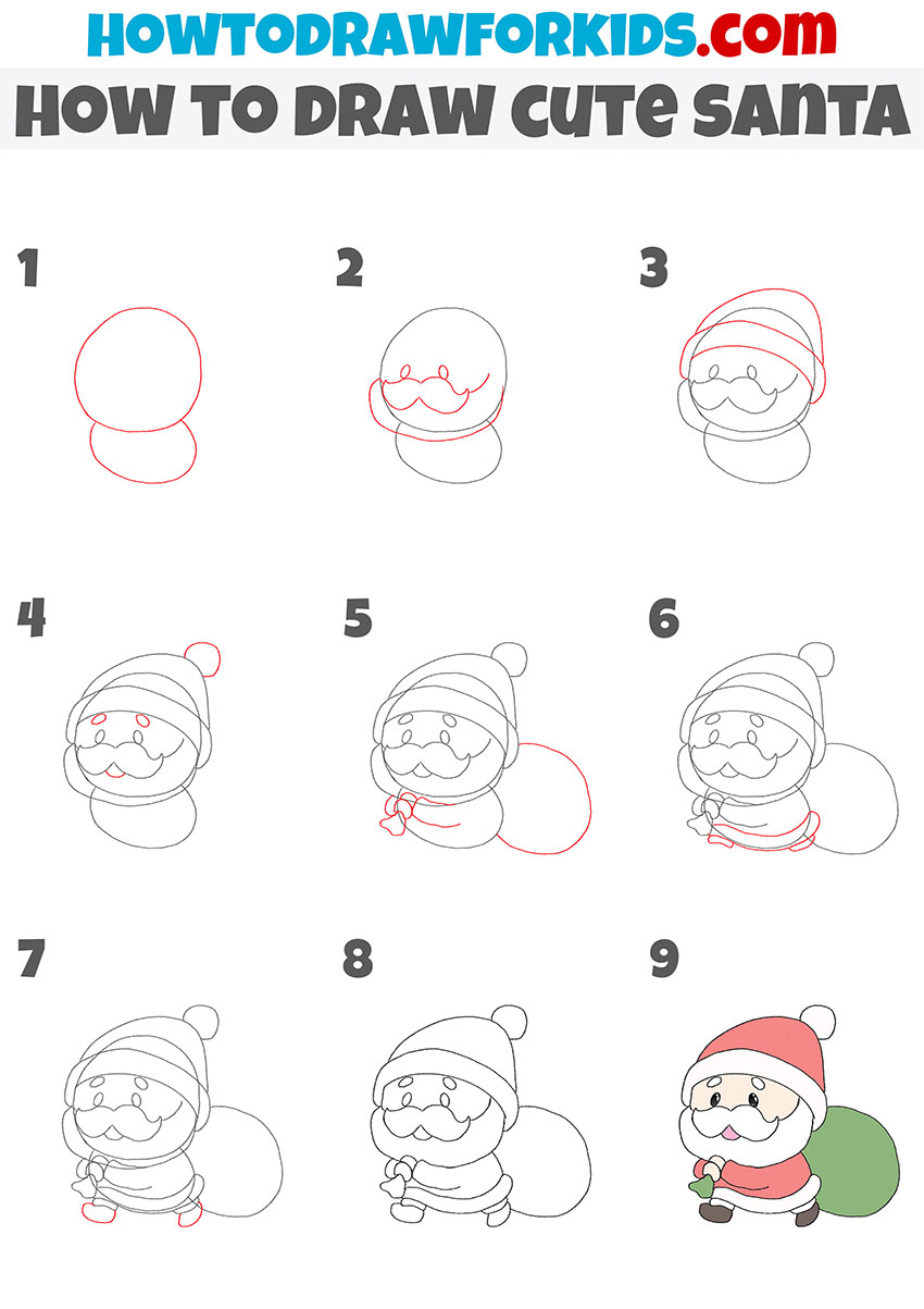 how to draw cute santa step by step