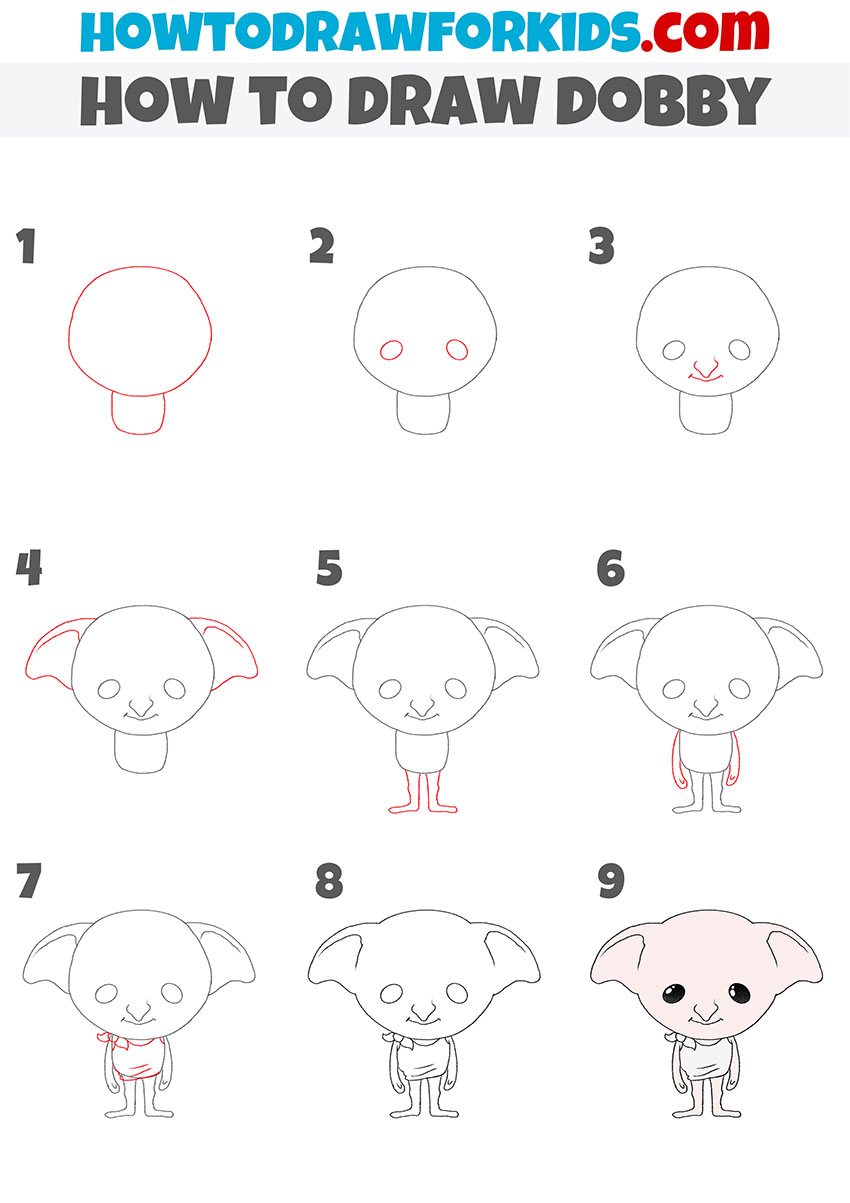 how to draw dobby step by step