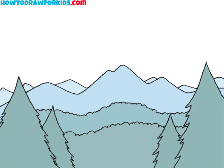 How to Draw a Mountain Landscape Drawing Tutorial For Kids
