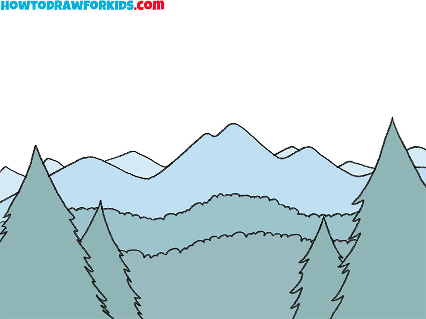illustration sketch of a mountain view, with views of mountains and trees  27570538 Vector Art at Vecteezy