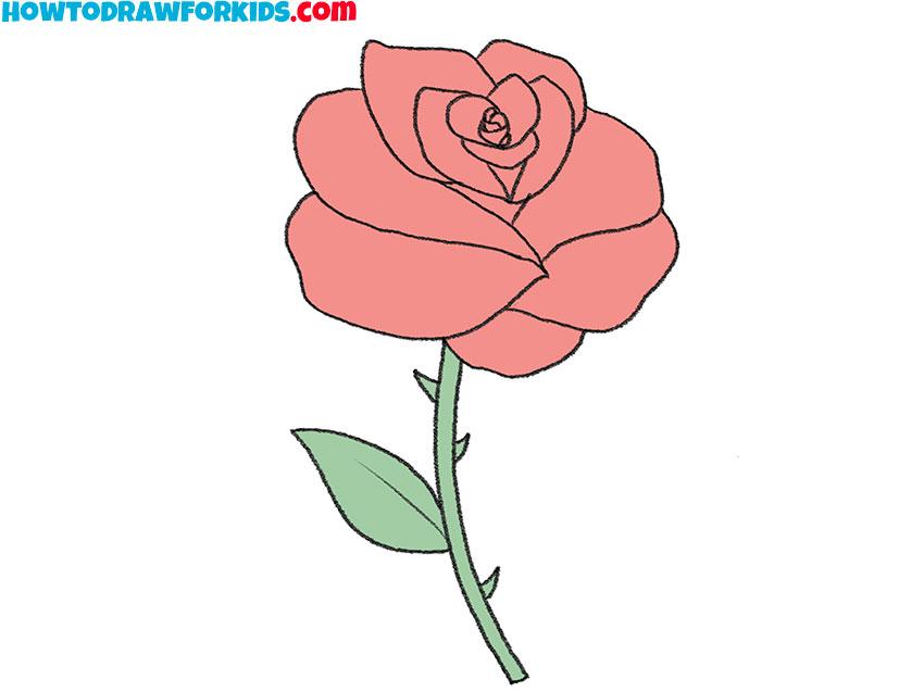 cartoon rose with thorns drawing step by step