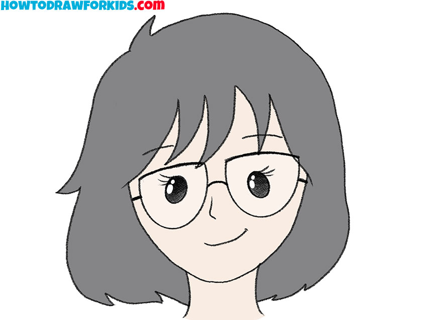 how to draw a girl with glasses and short hair