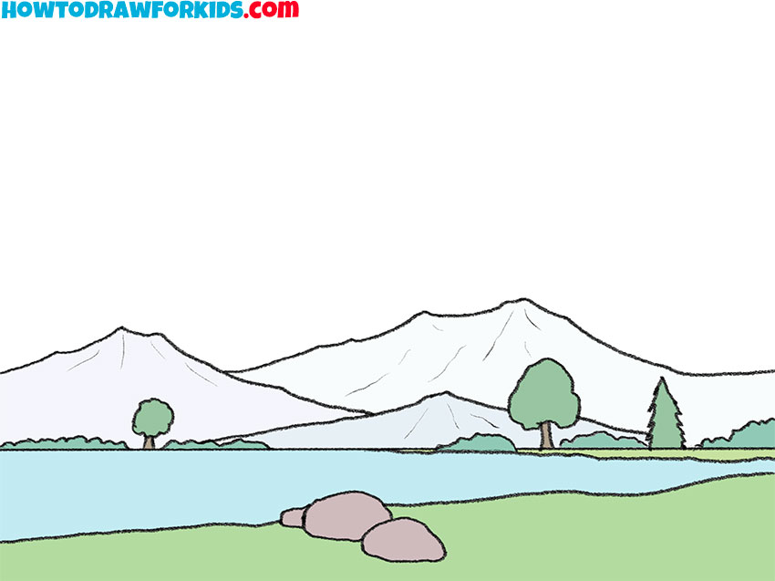 realistic mountain range drawing step by step