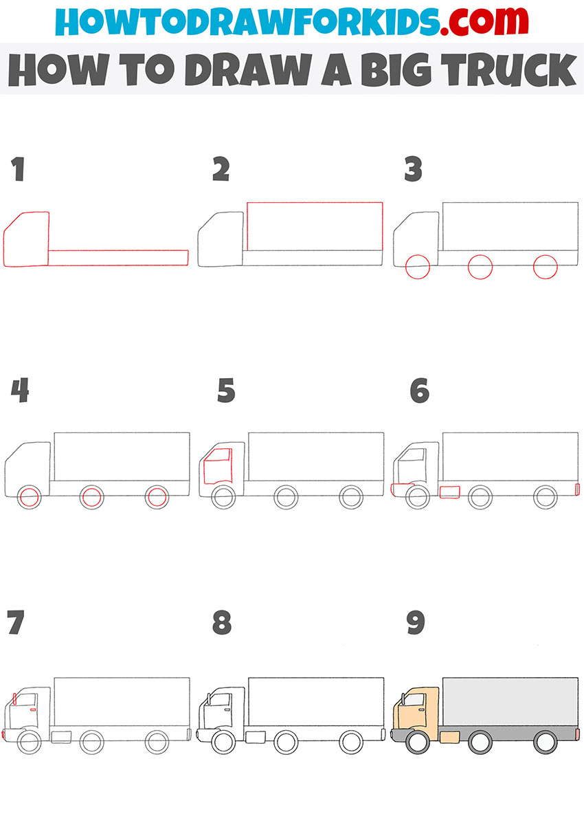 how to draw a Big truck step by step