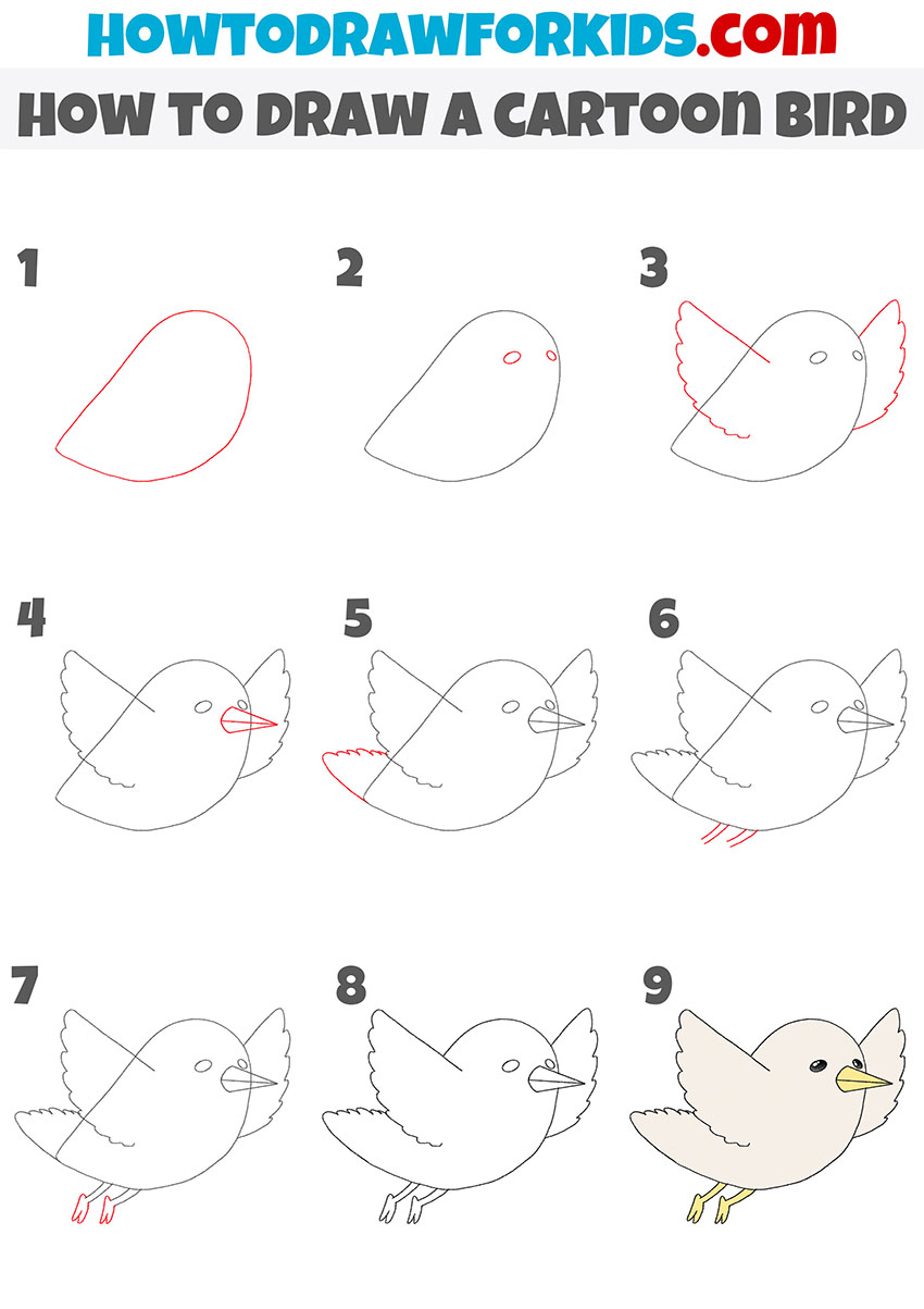 how to draw a cartoon bird step by step