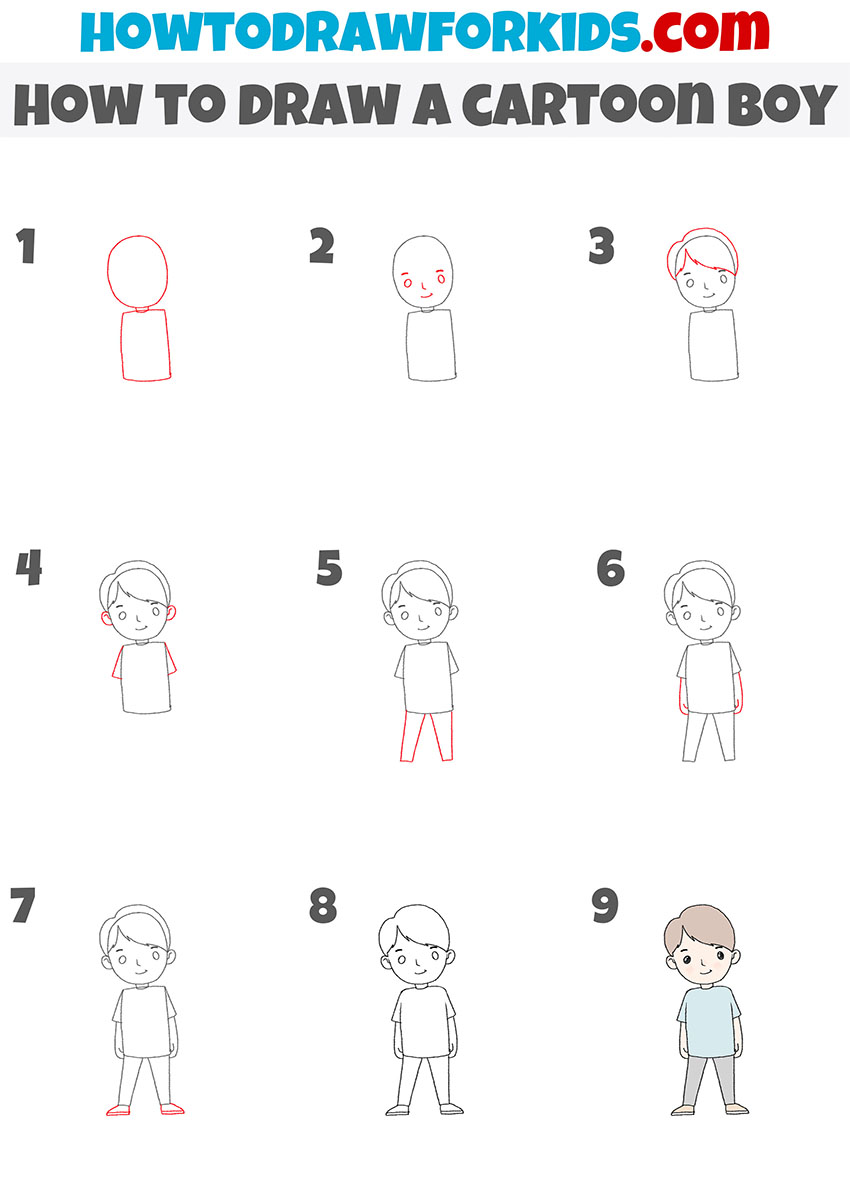 how to draw a cartoon boy step by step