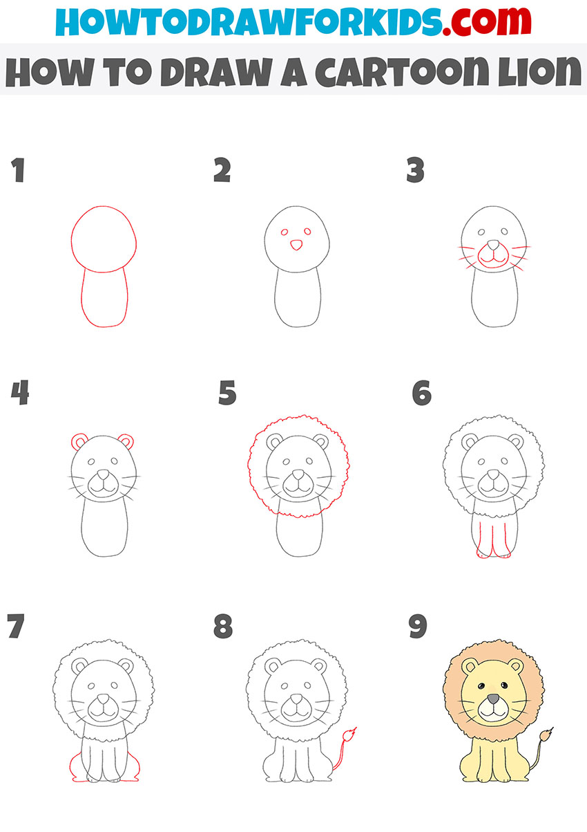 how to draw a cartoon lion step by step