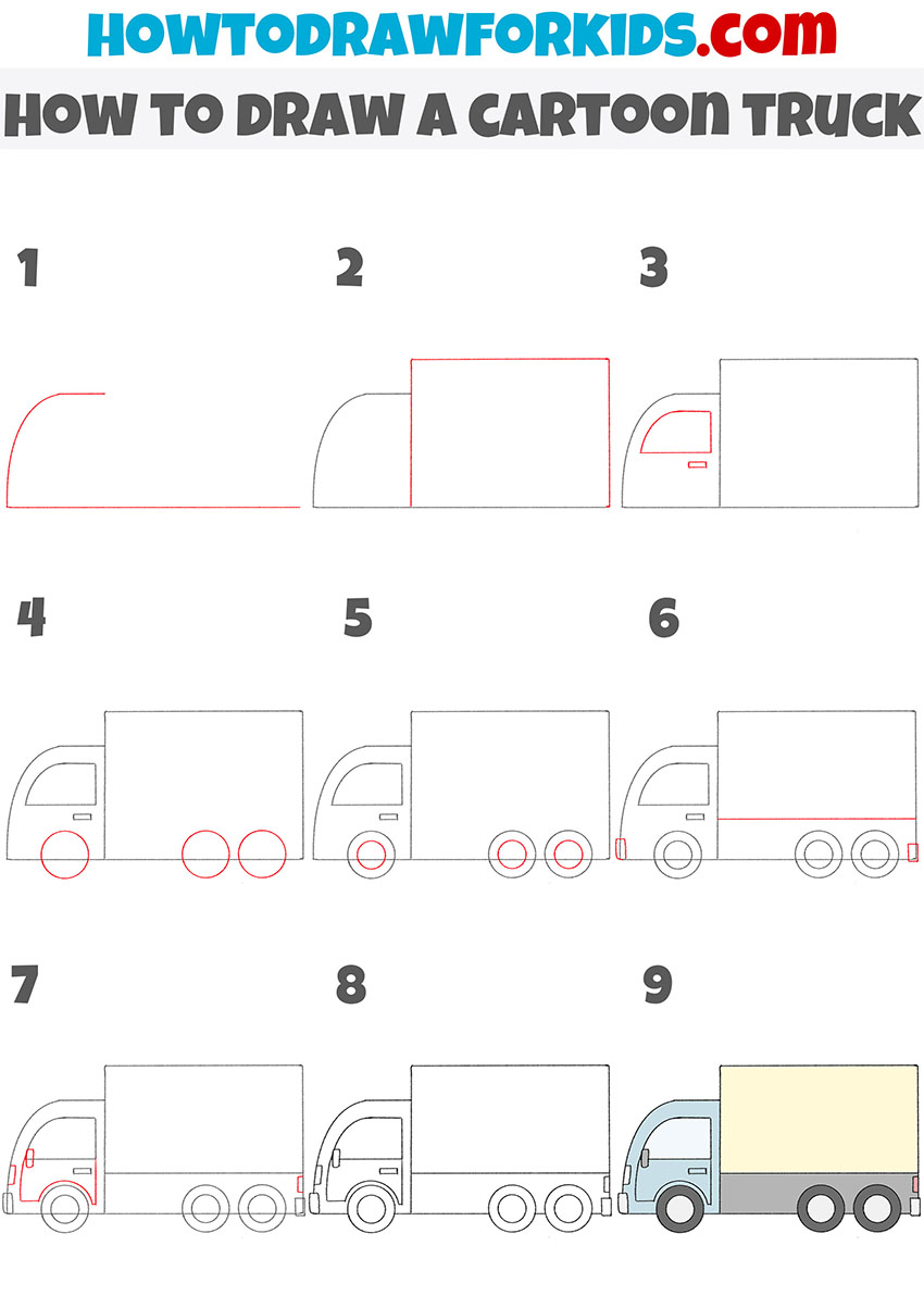 how to draw a cartoon truck step by step