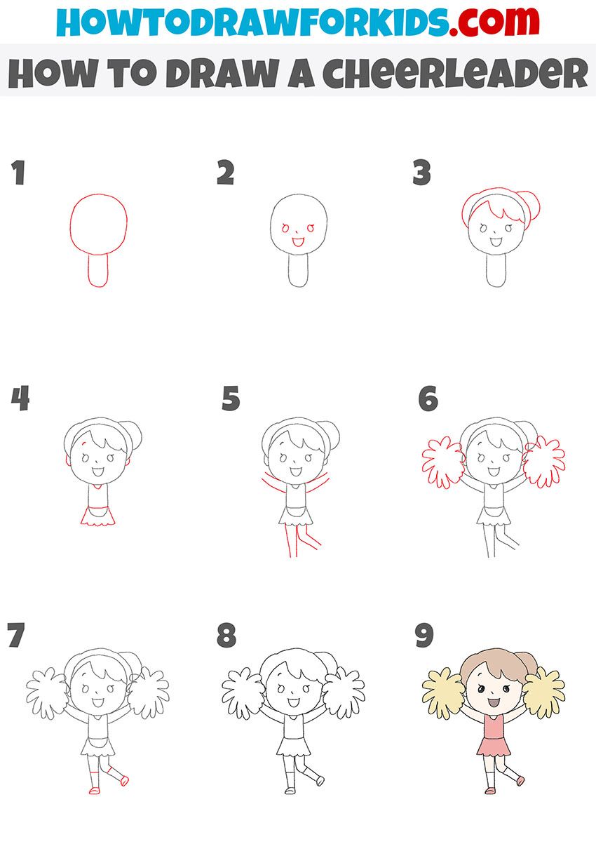 how to draw a cheerleader step by step