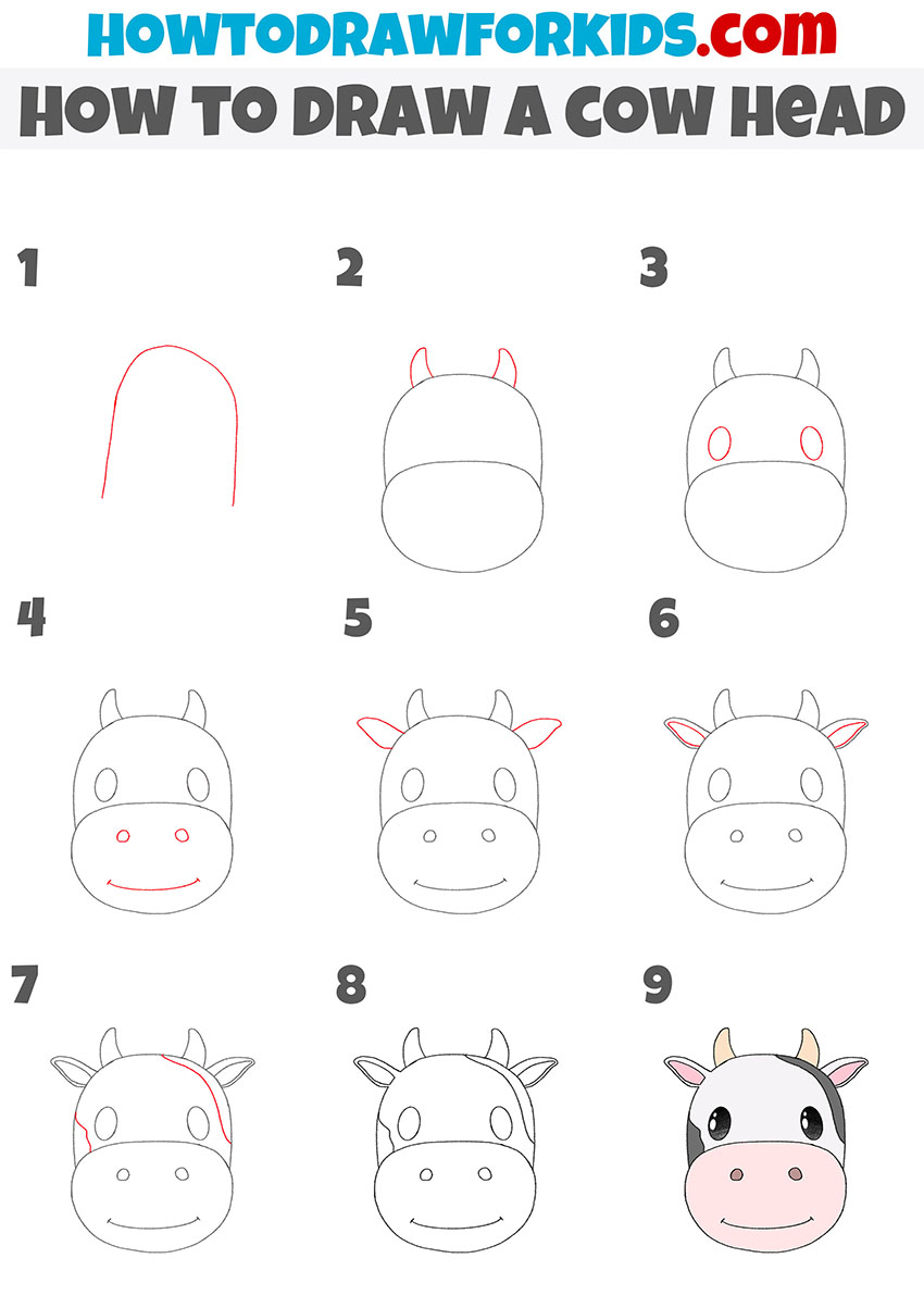how to draw a cow head step by step