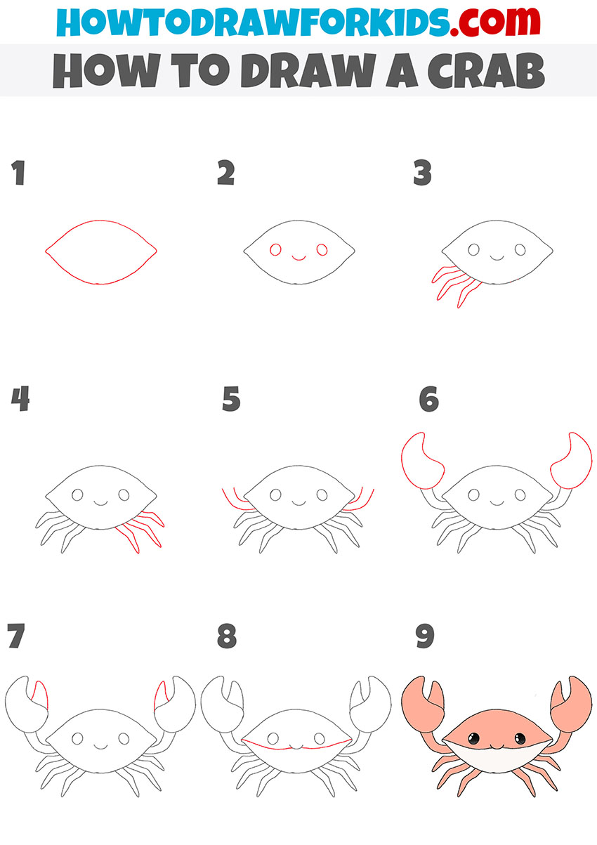 how to draw a crab step by step