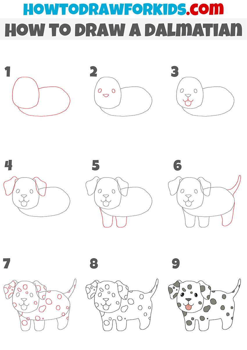 how to draw a dalmatian step by step