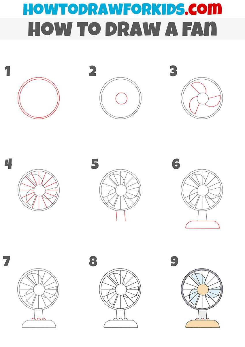 how to draw a fan step by step