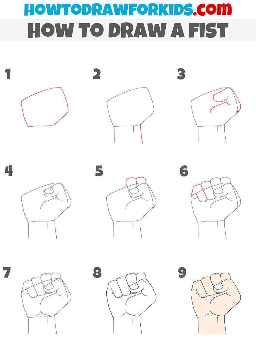 how to draw a fist step by step
