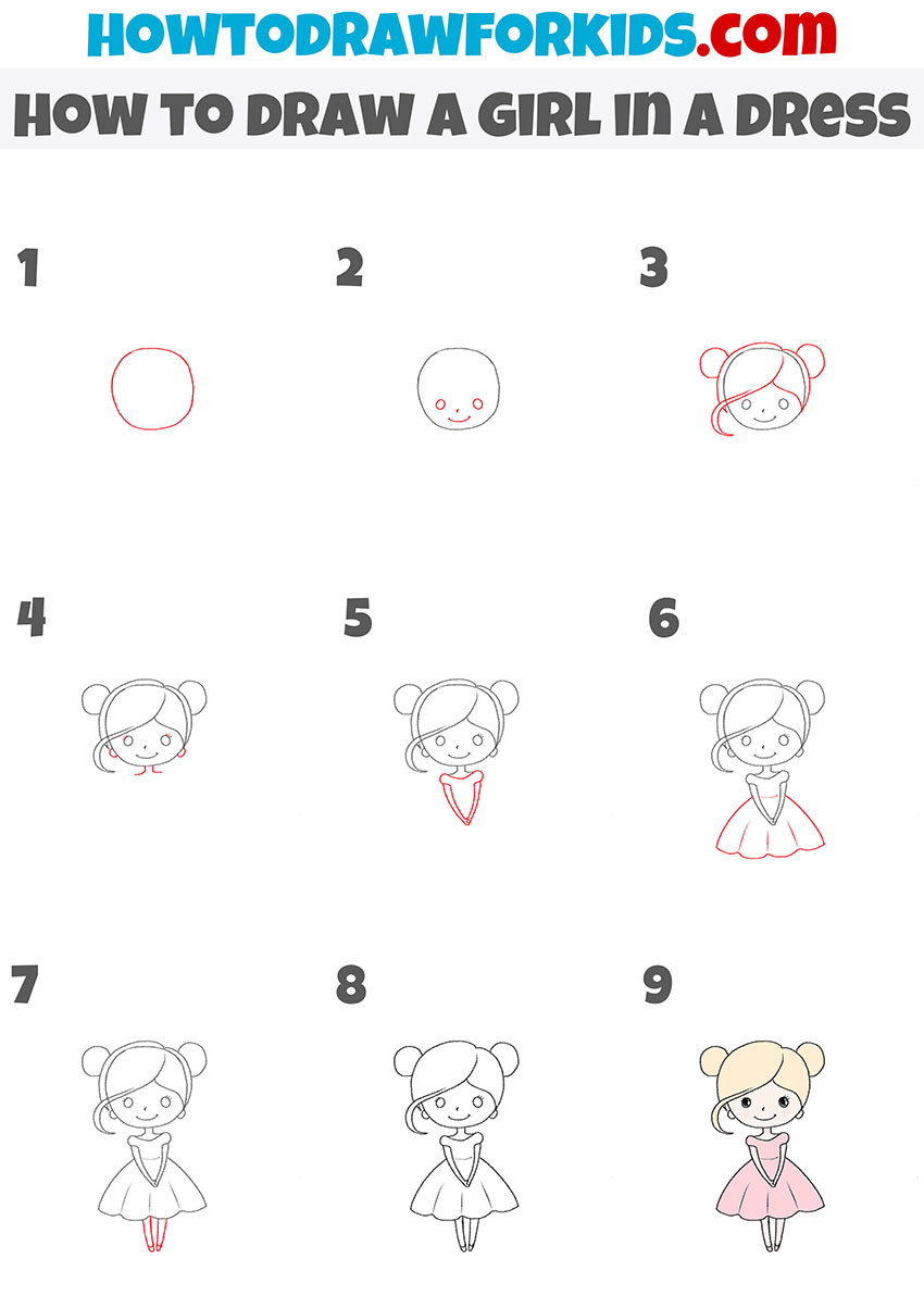 how to draw a girl in a dress step by step