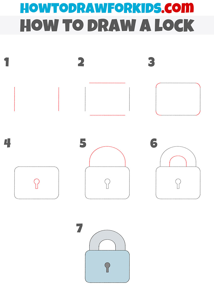 how to draw a lock step by step