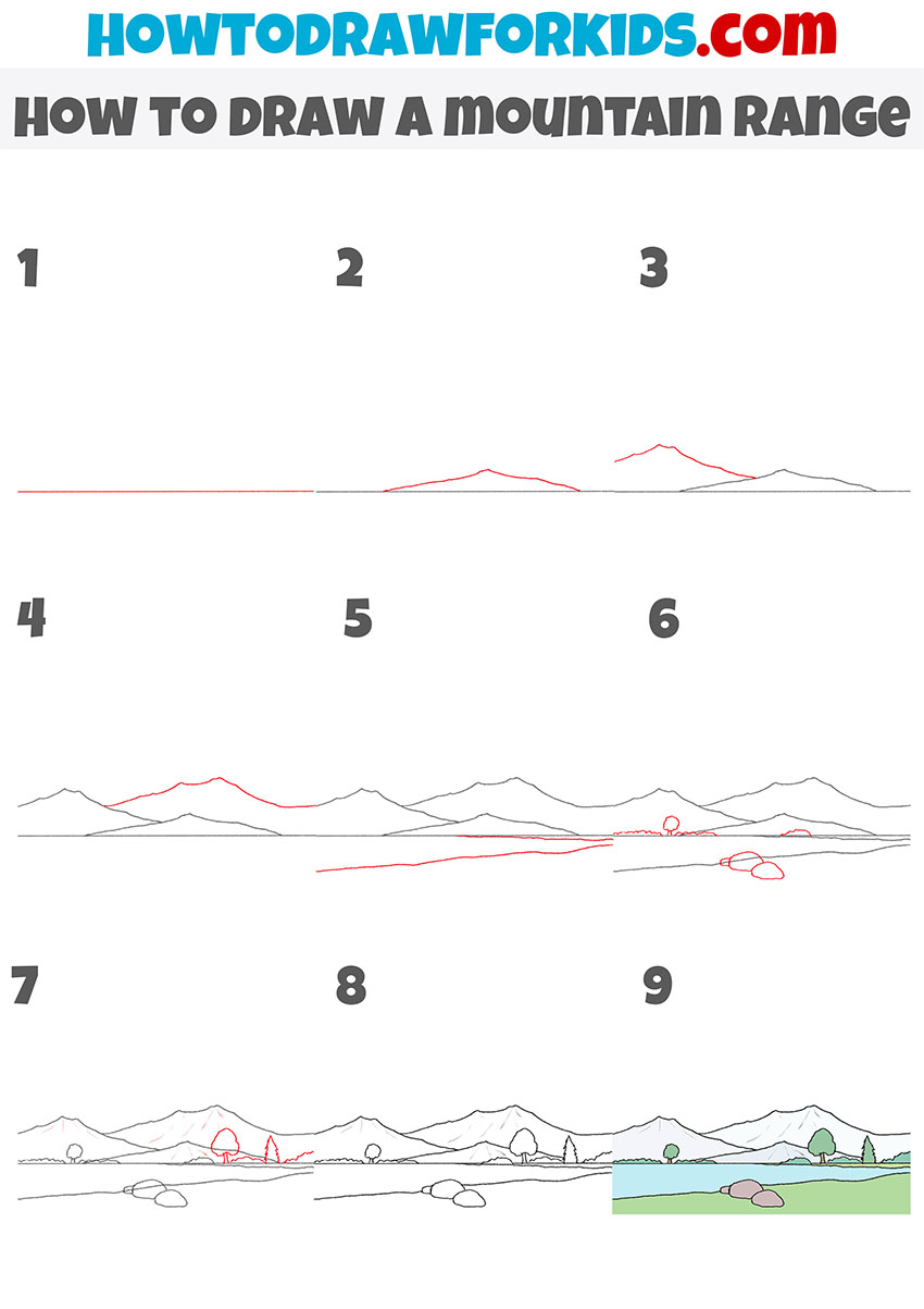 how to draw a mountain range step by step