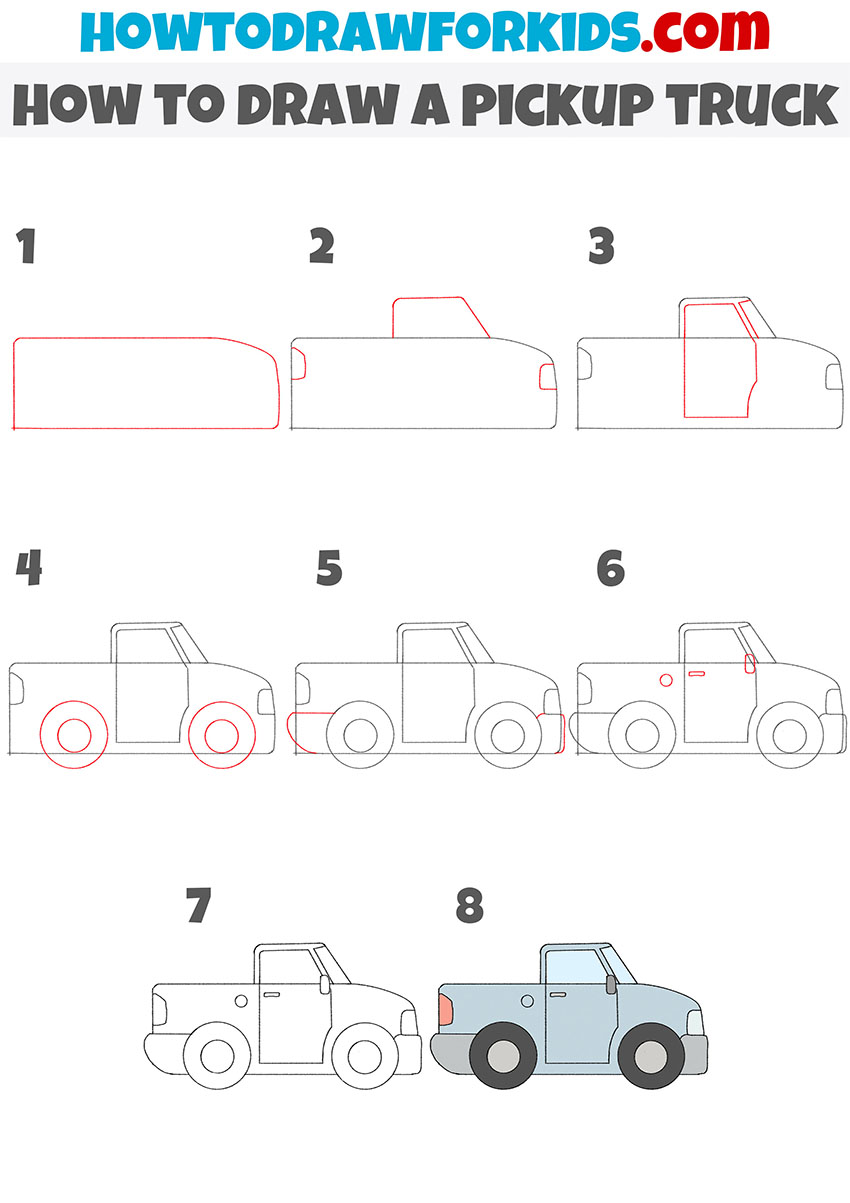 how to draw a pickup truck step by step