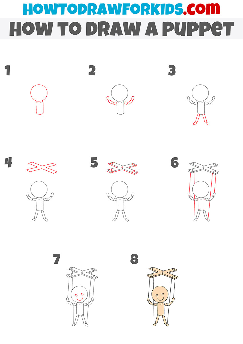 how to draw a puppet step by step