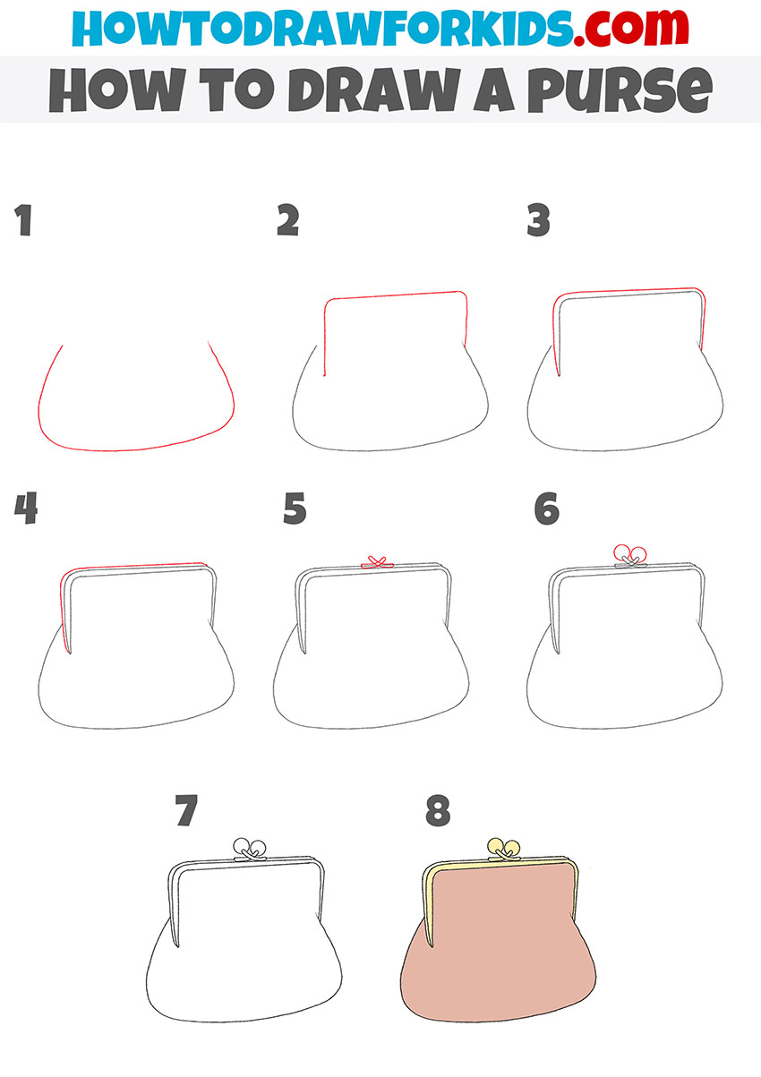 how to draw a purse step by step