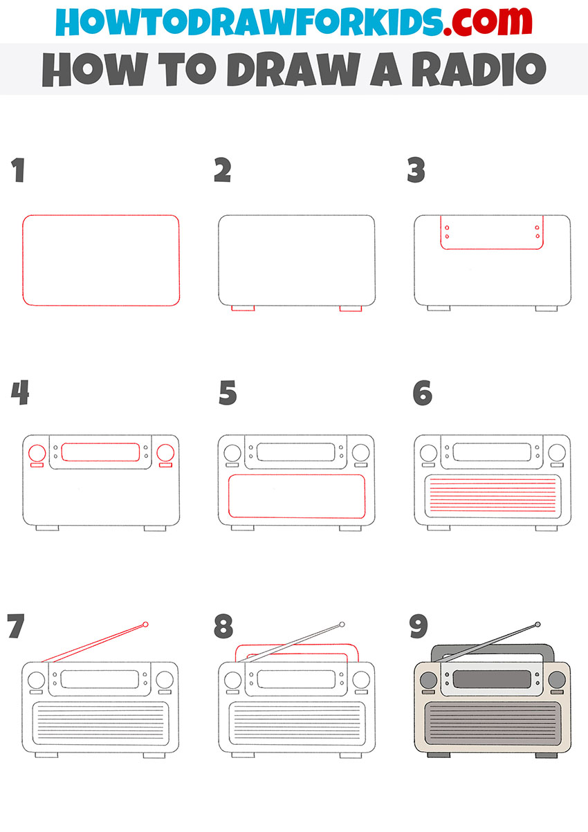 how to draw a radio step by step