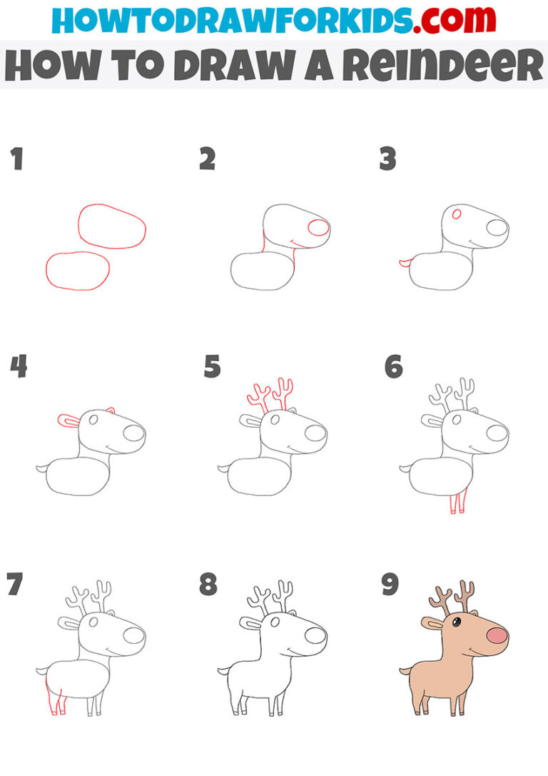 How to Draw a Reindeer Step by Step Drawing Tutorial For Kids