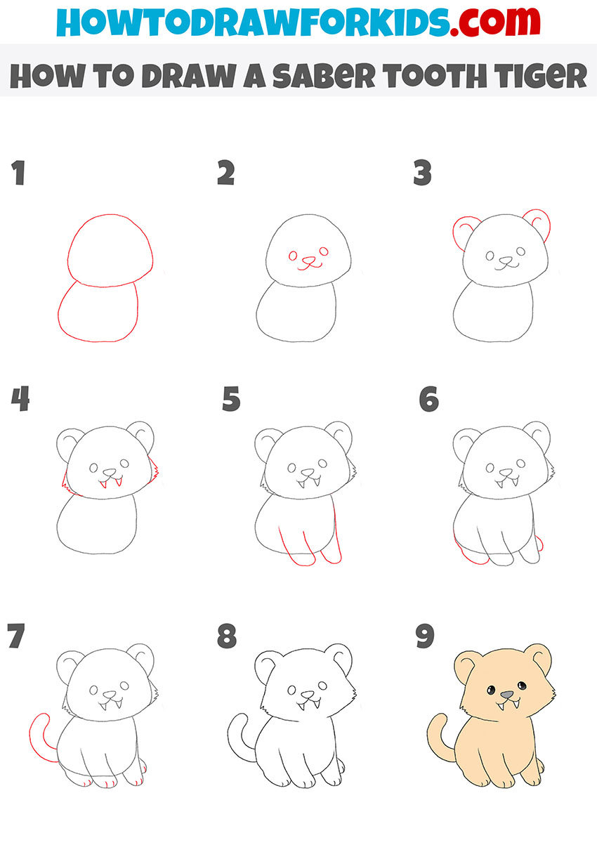 how to draw a saber tooth tiger step by step