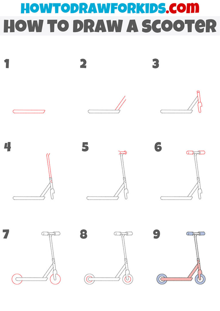 How To Draw A Scooter Step By Step Scooter Drawing For Kids Easy ...