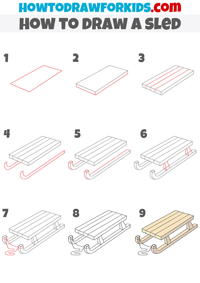 how to draw a sled step by step
