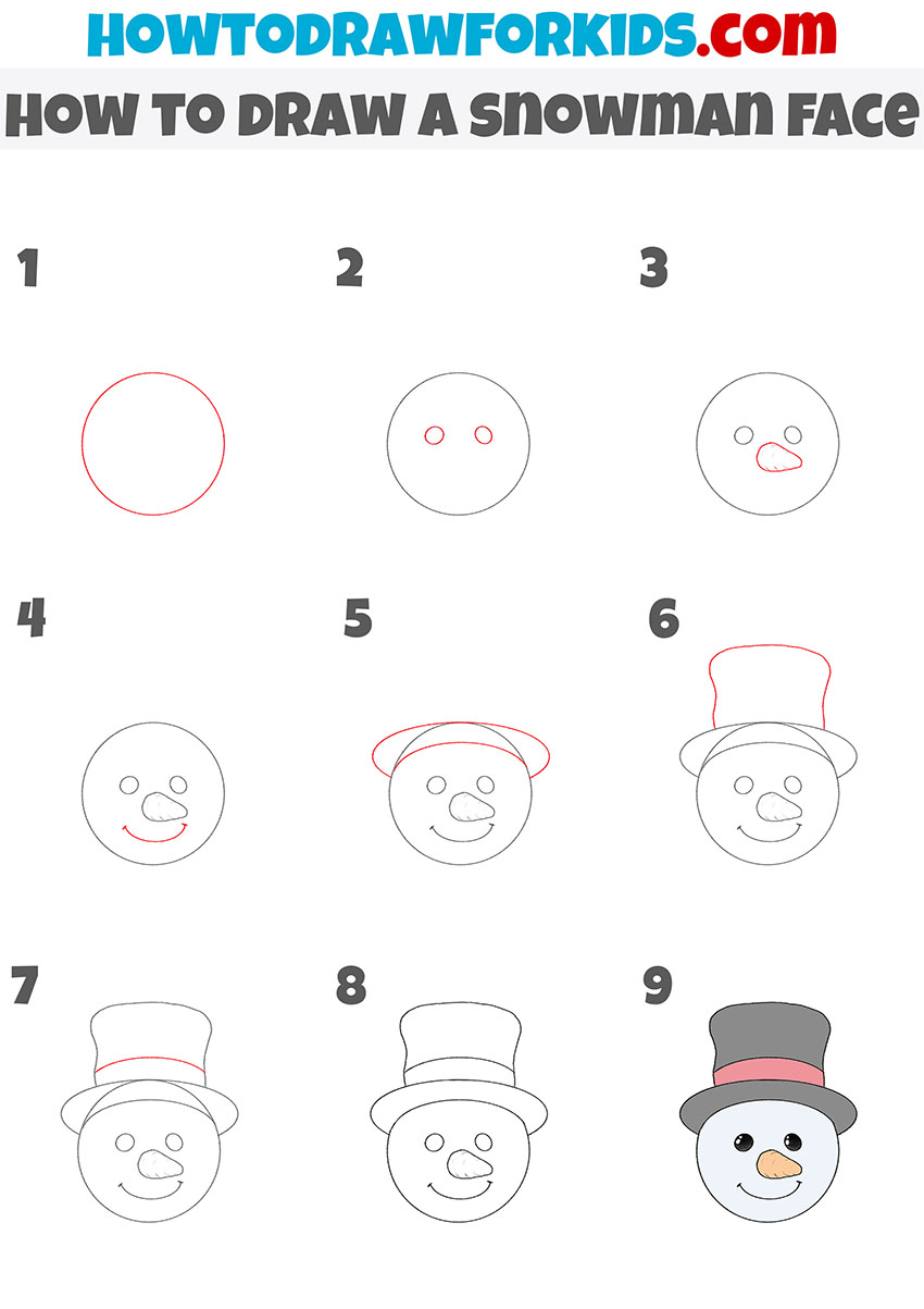 how to draw a snowman face step by step step