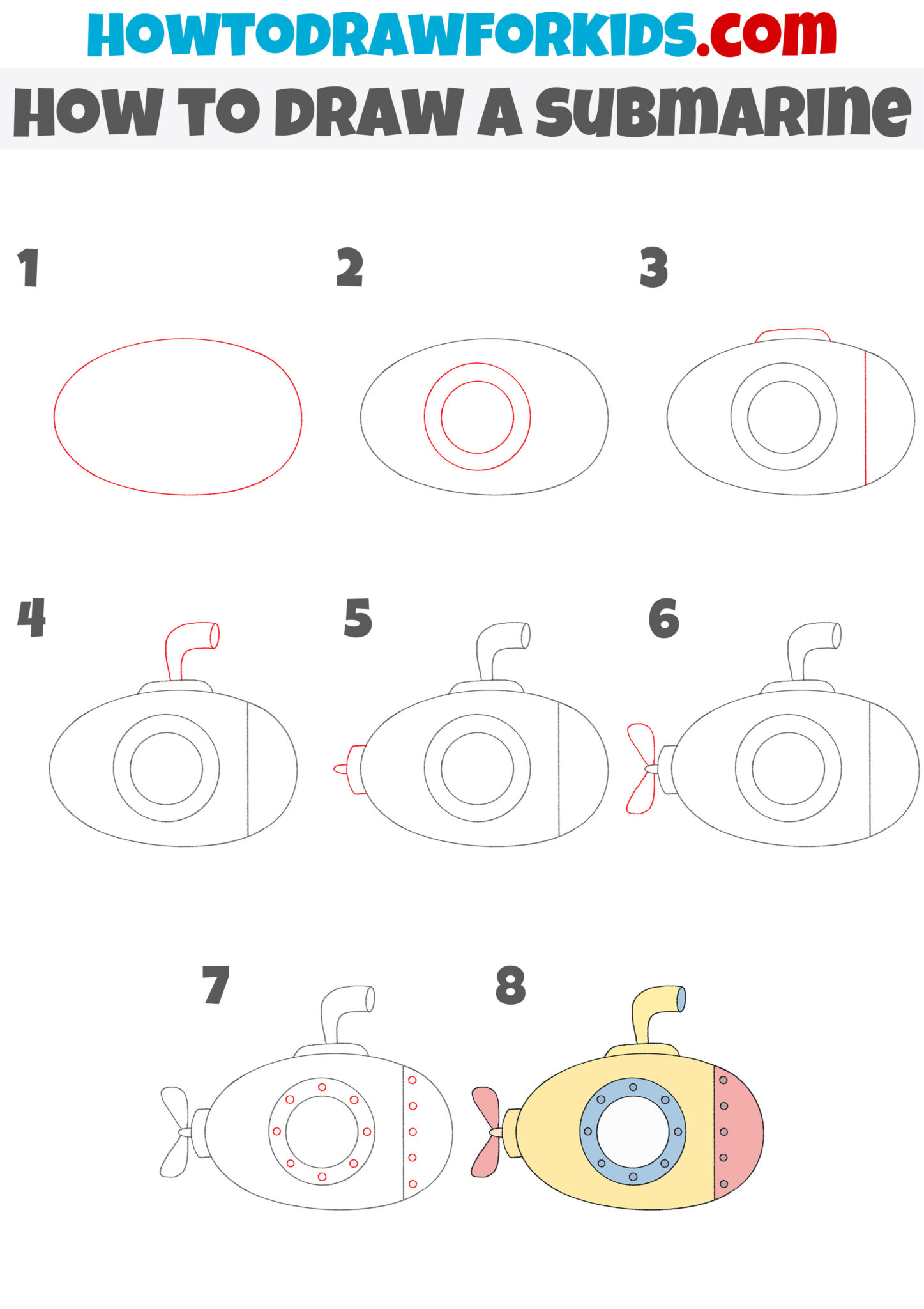 How to Draw a Submarine Step by Step - Drawing Tutorial For Kids