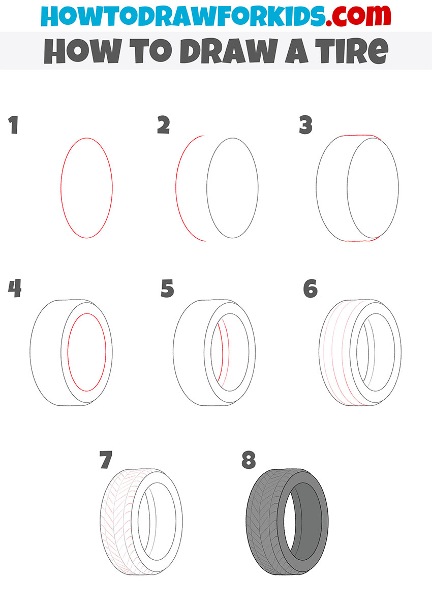 how to draw a tire step by step