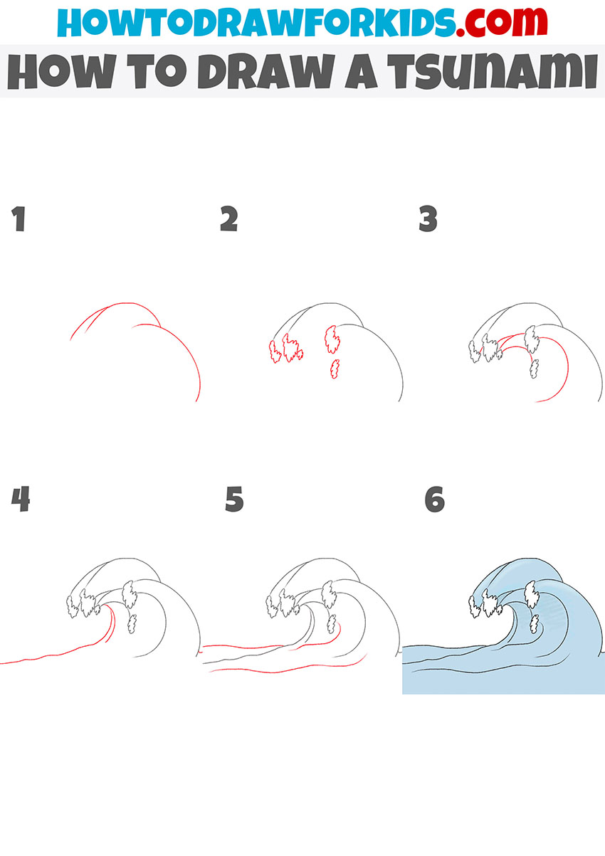 how to draw a tsunami step by step