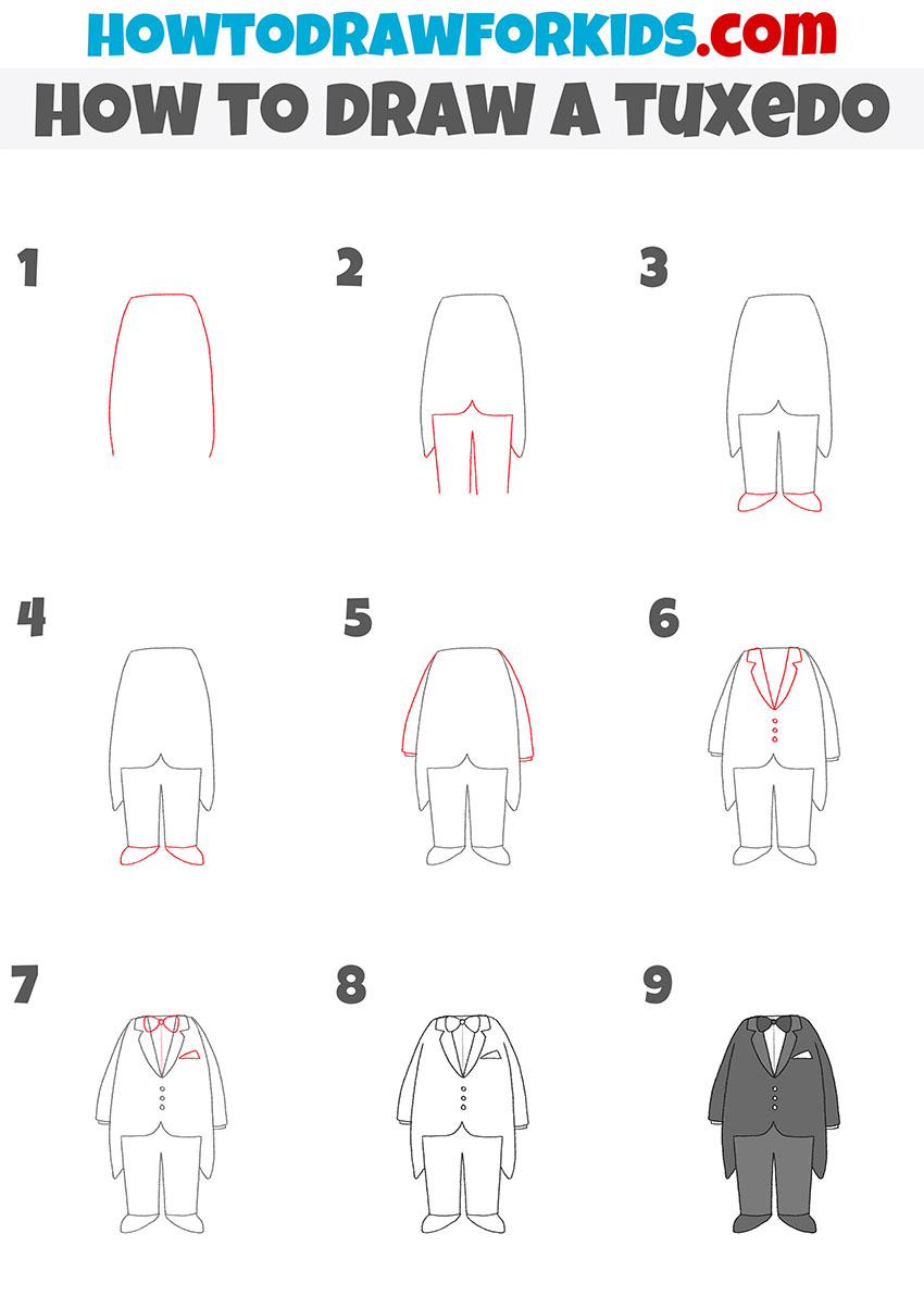 how to draw a tuxedo step by step