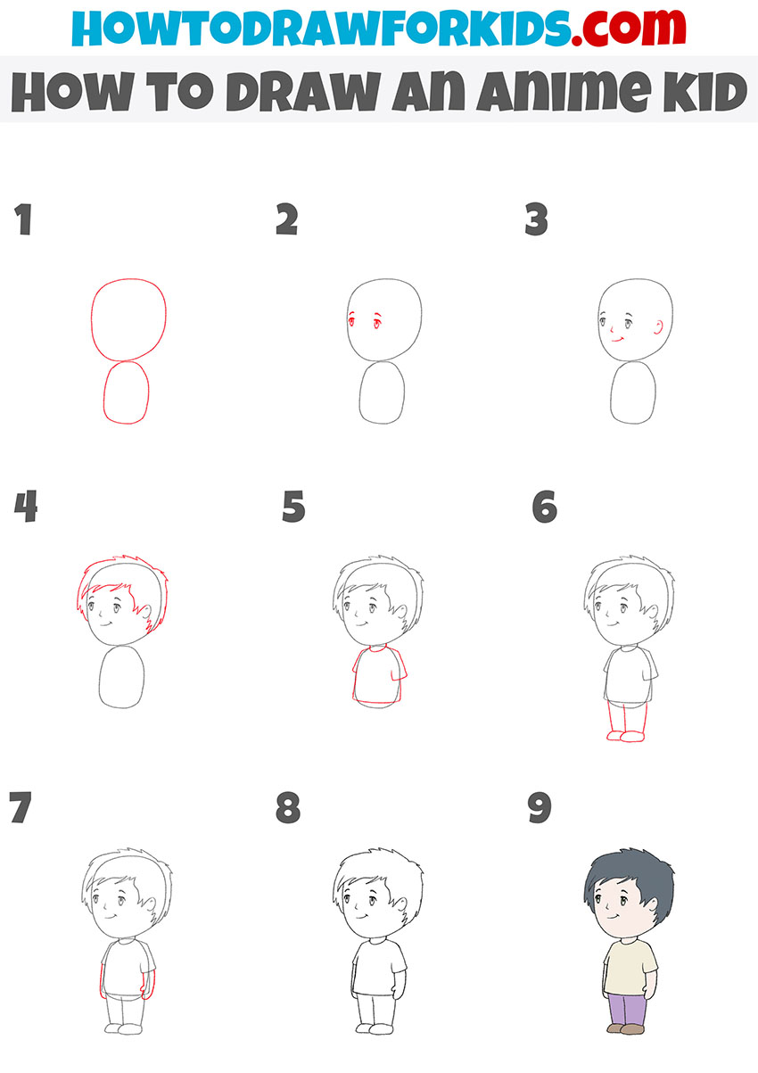 how to draw an anime kid step by step