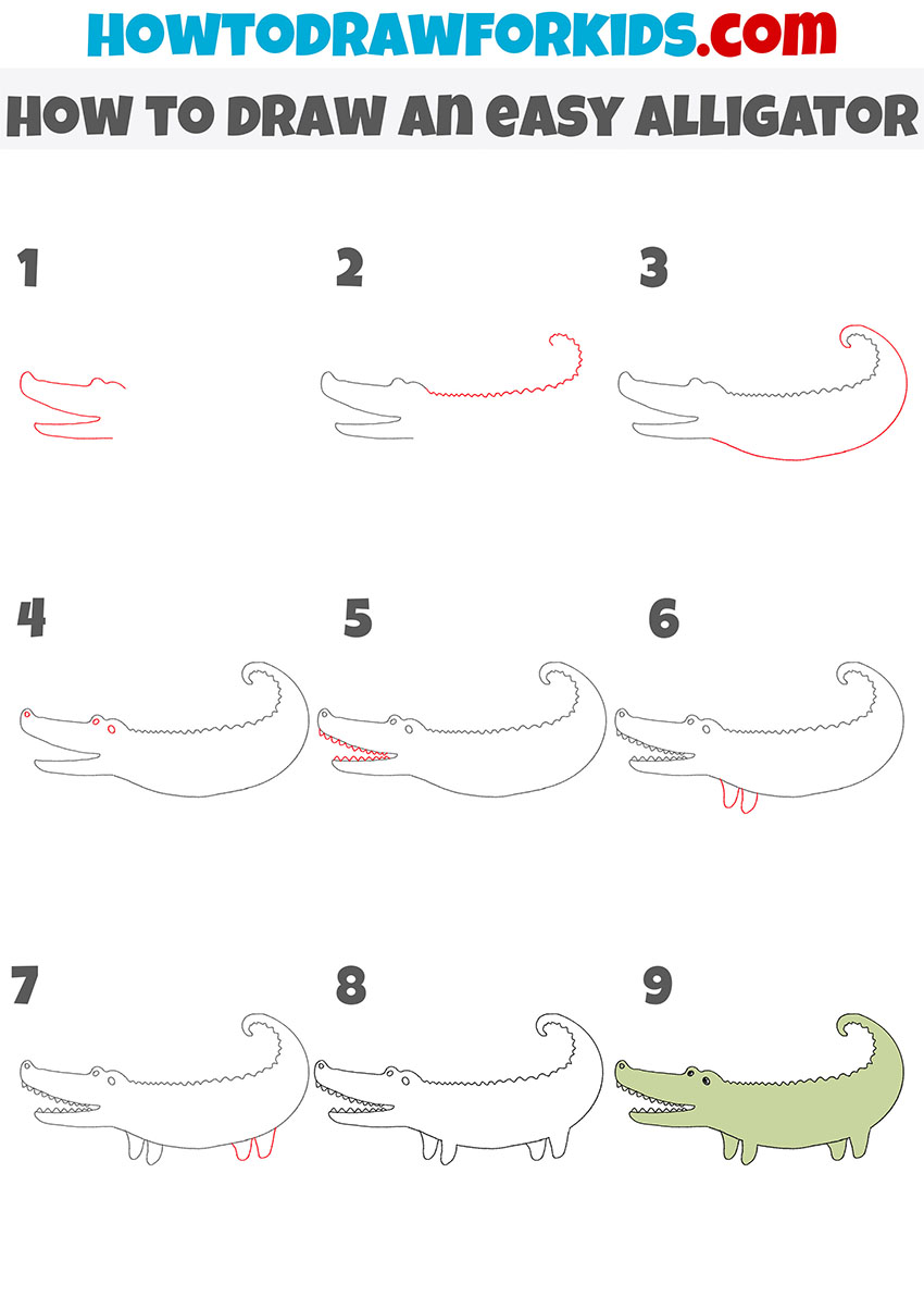 how to draw an easy alligator step by step