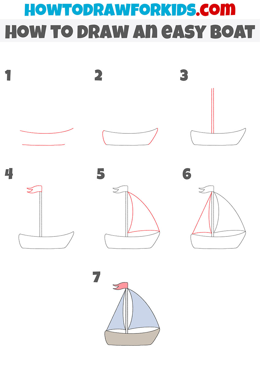 how to draw an easy boat step by step
