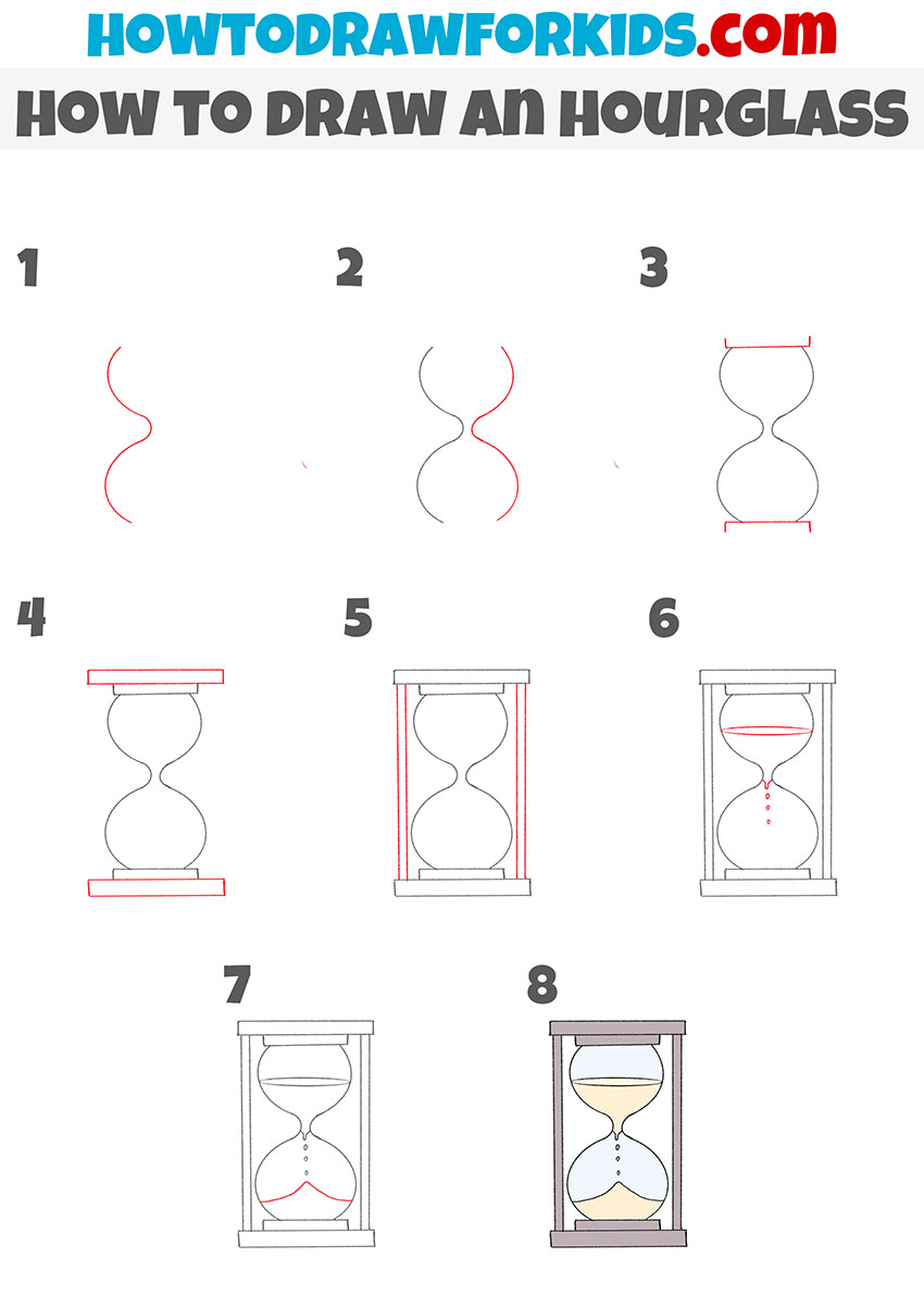 how to draw an hourglass step by step